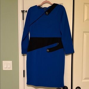 Chic Blue and Black Long Sleeve Dress